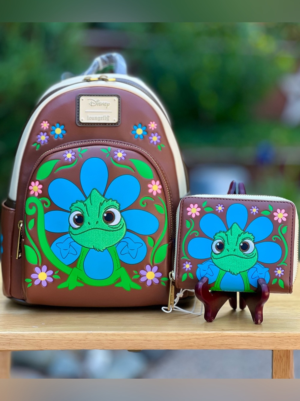 Loungefly Disney Tangled Pascal Flower Mini Backpack and Wallet Set NWT